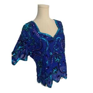 Vintage Silk Top, 90s Y2K reworked sequin party top XL
